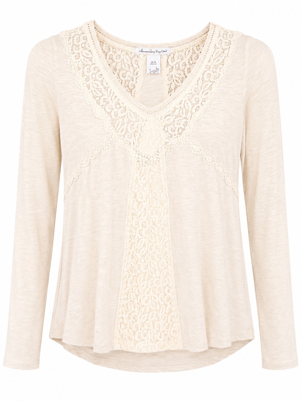 American Rag Cream Lace-Trim V-Neck Long Sleeve Top